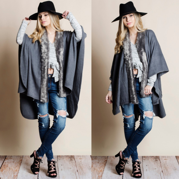 Bare Anthology Sweaters - Faux Fur Trip Poncho Shrug